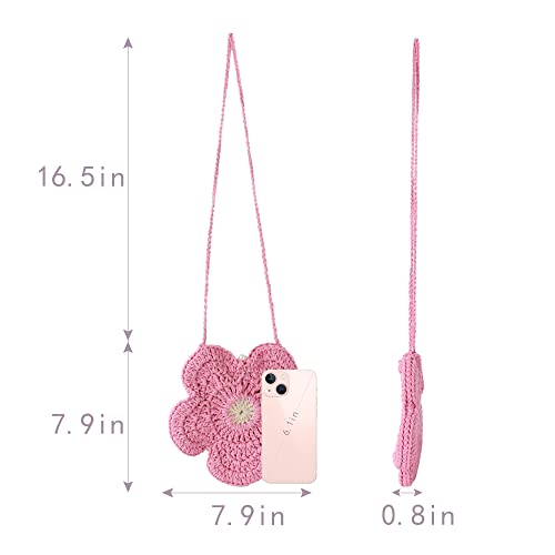 Women Girls Mini Flower Crochet Shoulder Crossbody Bag Handmade Handbag Purse Cotton Cellphone Wallet3