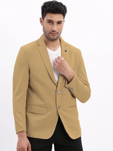 Image of SHOWOFFFF Men Solid Single Breasted Casual Blazer | Notched Lapel Full Sleeves Cotton Blazer for Mens | Slim Fit Regular Length Blazer for Men's