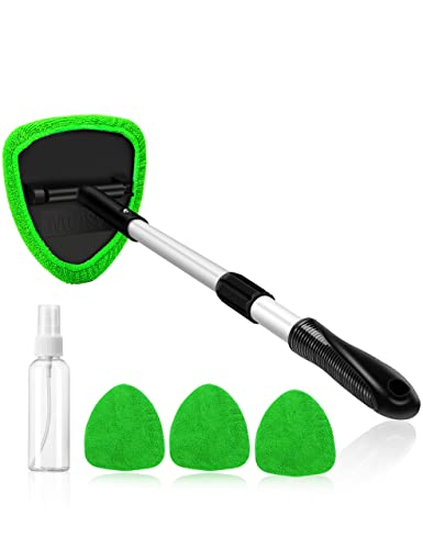 AstroAI Windshield Cleaner, Car Windshield Cleaning Tool Inside with 4 Reusable and Washable Microfiber Pads and Extendable Handle Auto Glass Wiper Kit, Green