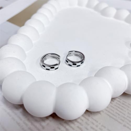 Cute Checker Small Hoop Earrings for Women Cartilage Dainty Sterling Silver Plated Black White Enamel Round Circle Huggie Hoops Hypoallergenic Hooped Fashion Trendy Jewelry Gifts 10mm4