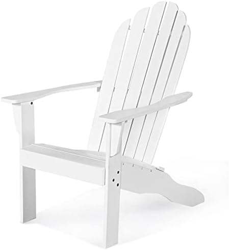 Tangkula Adirondack Chair, Acacia Wood Adirondack Lounger Chair, Outdoor Armchairs with Slatted Seating, Weather Resistant, for Patio Deck Lawn Backyard, Garden Adirondack Furniture (1, White)