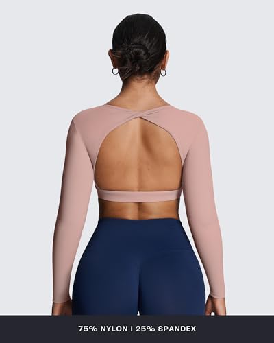 Image of Aoxjox Women's Define Sculpt Long Sleeve Crop Tops | buttery soft fabric,curved hem,hollow back, low support, removable pads, workouts,yoga,gym, daily wear