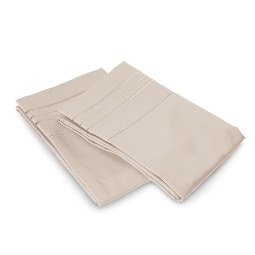 Image of Elegant Comfort Luxury Ultra-Soft 2-Piece Pillowcase Set - 1500 Premium Hotel Quality Microfiber Double Brushed - Wrinkle Resistant, King, Cream
