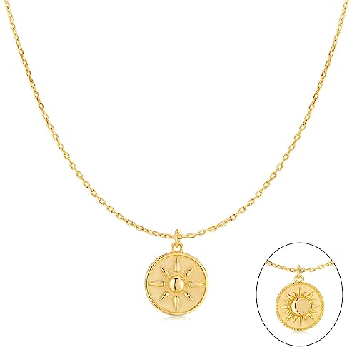 Colgante de mujer original reversible con diseño de un sol y una luna. Cadena de plata para mujer, niña ideal para regalo del día de la madre, cumpleaños, aniversario. Joyería mujeres (Baño de oro)