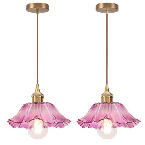DLGLOLIN Lots de 2 Suspension Luminaire Fleurs Créatif Violet Vintage Lustre en Abat-jour en Verre E27 Lampe Suspendues Déco Plafonnier pour Cuisine Salle à...