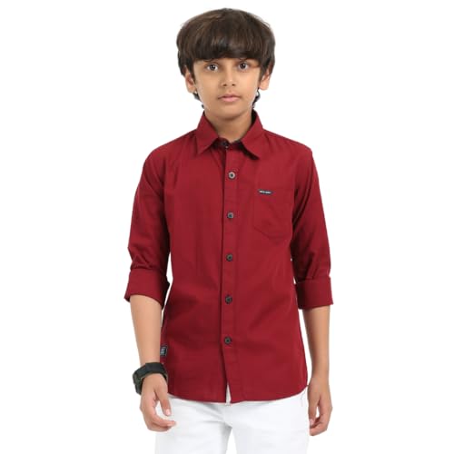 Image of ROCKET SCIENCE Boys Single Pocket Shirt | Regular Fit, Spread Collar, Full Sleeves, 100% Cotton Linen Fabric Royal Blue