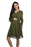 MissNina Women's Army Green Maternity Robe for Hospital, Labor, Delivery, Pregnancy, Nursing