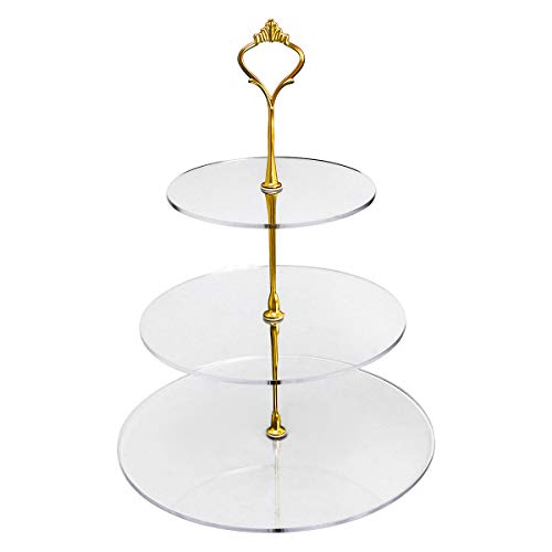 CoiTek Soporte para cupcakes de 3 niveles, soporte para servir en niveles de acrílico, bandeja de torre para postres para fiesta de té, baby shower y boda