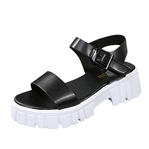 Sandales compensées femme noir 38 EU avec semelle épaisse et boucle d'été style décontracté