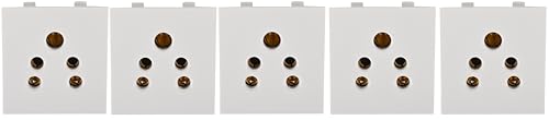 Image of Modular 5 Pin Universal Socket | 6A White | Compatible with Multi-Plug Connections | Electrical Switchboard Socket for Home, Office & Commercial Use (Pack of 5 Switch)