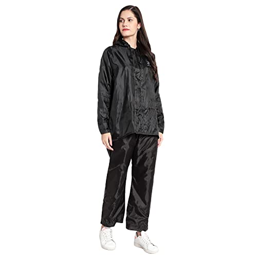 Image of Zacharias Women's Waterproof Reversible Double Layer Solid Raincoat with Pant (RG-2) (Black)