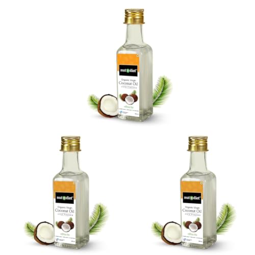 Image of nutndiet Extra Virgin Coconut Oil, Cold Pressed & Pure Organic | Ideal for Baby Massage, Hair Care, Skin Care, and Cooking | 100ml Glass Bottle for Freshness (Pack of 3)