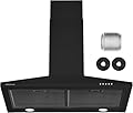 SOONYE 30 inch Stainless Steel Wall Mount Range Hood, 450 CFM Ducted/Ductless Convertible,Kitchen Vent Hood with 3 Speed Controls, 5-Layer Aluminum Filters, 2 LED Lights,Black