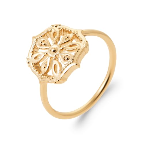 Bague large plaqué or motif floral baroque et arabesque ajourée taille 50 à 60