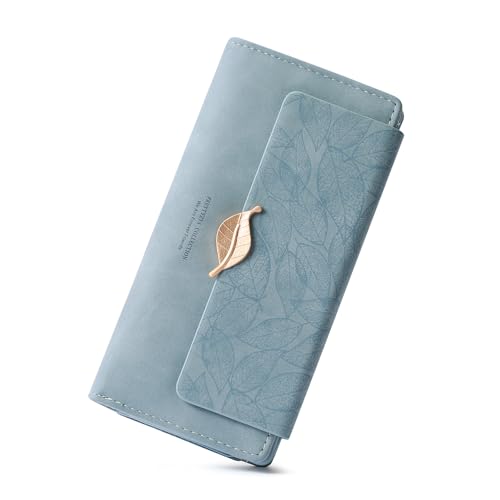 Image of Women's Wallet Leather RFID Blocking Bifold Clutch Large Capacity Credit Card Holder with Coin Zipper Purse