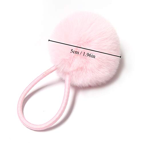 Susulu Furry Hair Elastic Bands Faux Rabbit Fur Pompom Hair Ties Scrunchies For Women, Rubber Band With 5Cm Ball Ponytail Holder Accessories Pack Of 12Pcs (White) #TOP2