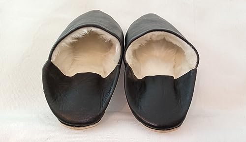 babouche Womens Slippers Handmade Morrocan slippers Black Baboush Sheepskin Fur Slipper All leather (6 US women's, Red)4