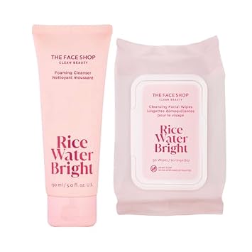 The Face Shop Korean Rice Cleansing Duo Rice Extract Double Cleansing Foam & Makeup Wipes for All Skin Types
