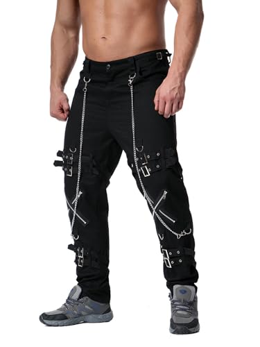Men`s Steampunk Gothic Hip Hop Party Cosplay Punk Rock Techwear Pants Edgy Streetwear with Chain2