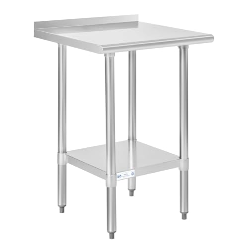Hally Stainless Steel Table for Prep &amp; Work 24" x 24" with Backsplash NSF