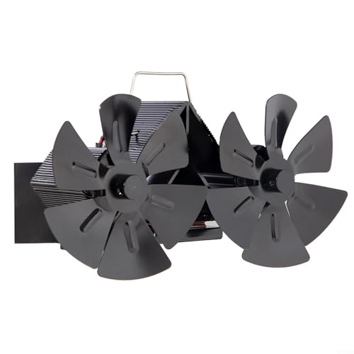 Ventilador de horno de doble cabezal de 12 aspas para montaje en pared, energía termoeléctrica, funcionamiento silencioso, mejora la distribución del calor de chimeneas y estufas de leña