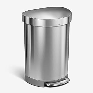 simplehuman CW2029 60L Semi-Round Kitchen Pedal Bin, Silent Soft Close Lid, Strong Wide Pedal, Fingerprint-Proof, Large Capacity, Brushed Stainless Steel