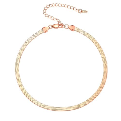 PROSTEEL 3mm/5mm Herringbone Choker Necklace for Women, 12.5"/15"/18", Stainless Steel/Sterling Silver Flat Snake Chain in Silver/Yellow Gold/Rose Gol