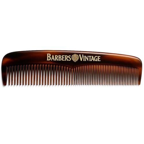 Barbers Vintage Classic Hair Comb for Men - Handmade Fine & Coarse Tooth Comb with Tortoise Shell Finish - 18cm Deluxe Grooming Comb for Hair, Beard & Moustache - Durable, anti-static & Stylish