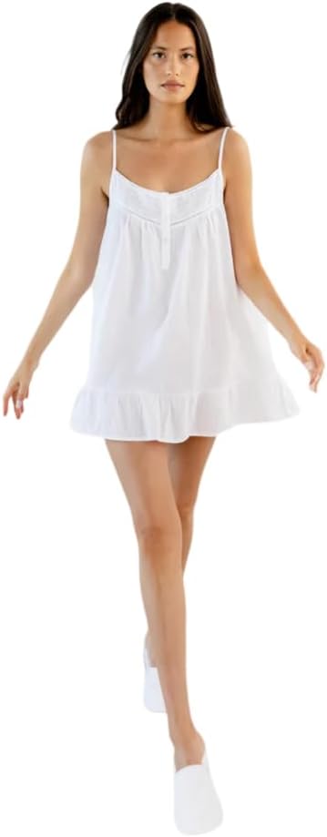 Women Pure Cotton White nightgown Nightshirt Sleepwear Victorian style sleeveless mini night dress, Nightie