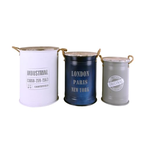 KUATÉH Set de 3 Cajas de Metal Grandes, Blanco/Gris/Azul Marino