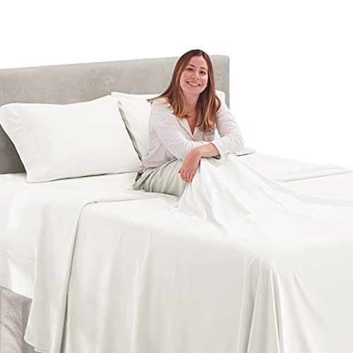 Image of Hearth & Harbor Extra Deep Pocket King Sheet Set, White | 4 Piece Bed Sheet Set, Ultra Soft & Breathable, Fits Up to 24 inch Mattress, Hotel Luxury