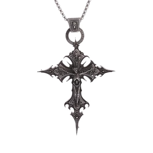 PINK TOWN Gothic Cross Necklace for Women Men Vintage Captivity Skull Cross Pendent Necklace Goth Necklac Halloween Party Jewelry