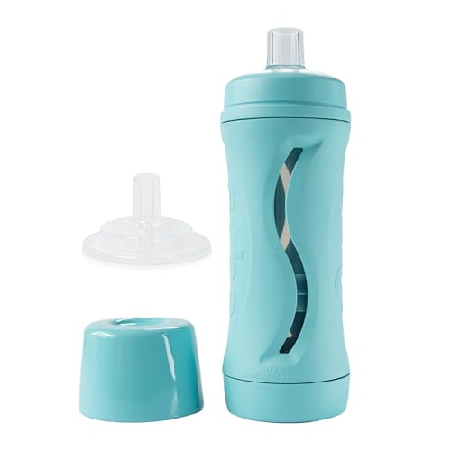 Image of Subo Baby Food Bottle Starter Set | No Mess Baby Toddler Self Feeder | Squeeze Free Design for Purees, Smoothies, Yogurt, Oatmeal, or Thickened Liquids | Reusable Silicone Washable Cup (Aqua)