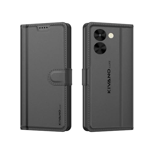 Image of KIVANO LUXE Compatible for Redmi A5 / Poco C71 Luxury Handmade Leather Magnetic Flip Folio Case | Card Holder & Kickstand | Slim Protective Cover | Unisex - Black