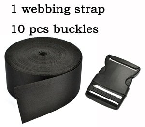 Cosmos Â® 2 Inch Wide 10 Yards Black Nylon Heavy Webbing Strap+10 PCS 2" Black Color Flat Shape Plastic Side Release Plastic Buckles with Cosmos Fastening Strap