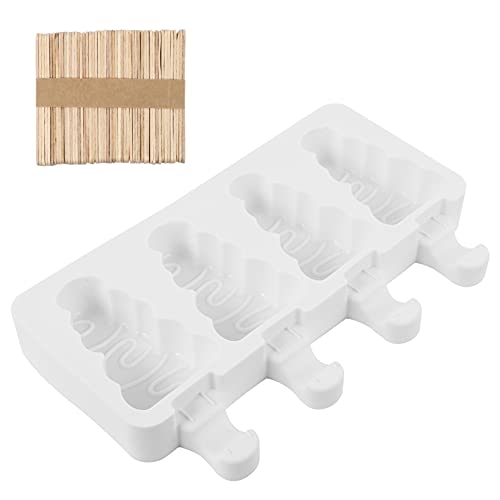 YARNOW Christmas Tree Ice Pop Molds - Reusable 4 Slots Popsicle Trays With Easy Release Shaper, Cake Pops Mold and Wooden Sticks