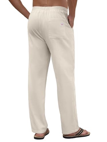 PLEPAN Men's Linen Pants Elastic Waist Drawstring Casual Summer Beach Lightweight Yoga Trousers Loose Fit2