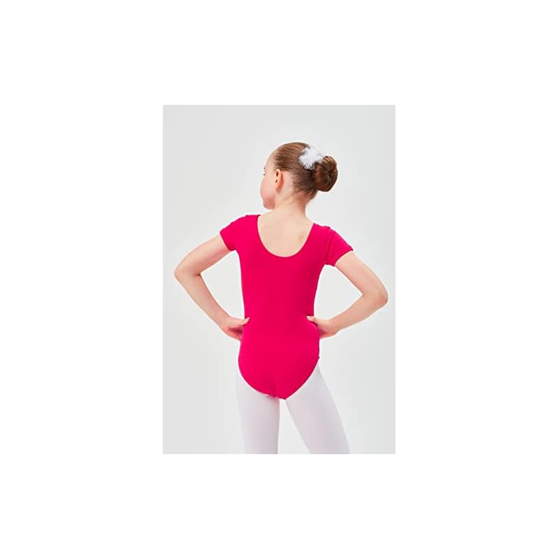 tanzmuster--girls-ballet-leotard-Sally-short-sleeved-made-of-soft-cotton-blend-Hot-Pink-152158-13-14-years