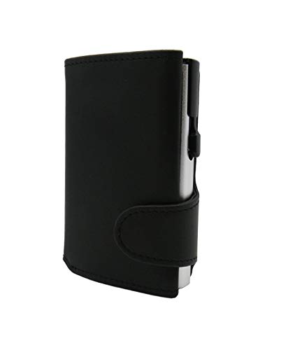 Porte-cartes de crédit en cuir véritable noir aux finitions soignées