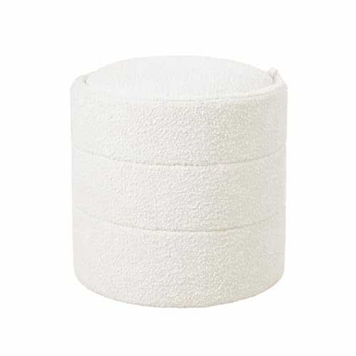 HomePop Storage Round Ottoman with Removable Lid |Homepop Home Décor|Upholstered Round Foot Rest Ottoman - Cream Boucle