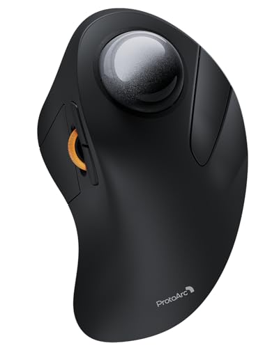 ProtoArc EM03 NL Bezprzewodowa mysz trackball Bluetooth, palec wskazujący, ergonomiczna, ładowalna, 2,4 G i podwójne połączenie Bluetooth do wielu urządzeń PC, Mac, Windows Office Work - czarna