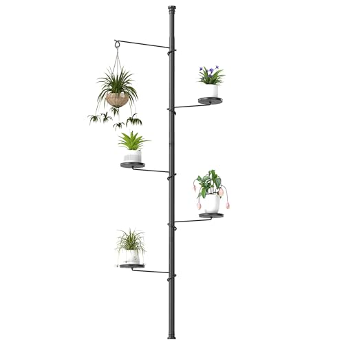 BAOYOUNI 突っ張り式 プランタースタンド フラワースタンド 園芸ラック コーナー盆栽スタンド 植物スタンド 植物棚飾り台 花台 室内 花置き棚 観葉植物 置き台 室内 高さ調節可能 (ブラック, LL(171‐310㎝）4段トレイ)