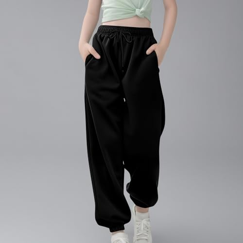 Teen Boys Fleece Lined Sweatpants Girls Wide Leg Pants Casual Loose Baggy Y2K Cinch Bottom Sweatpant with Pockets2