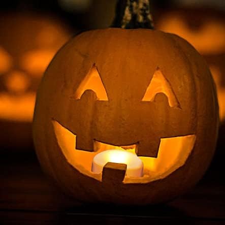 Miniatura 3 de Linterna de calabaza LED de Halloween con control remoto y temporizador, vela eléctrica parpadeante de plástico realista brillante sin llama para