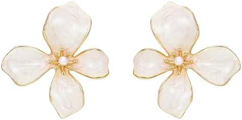 Irregular Statement Earrings for Women Unique Stainless Steel Petal White Enamel Large Stud Trendy Jewelry