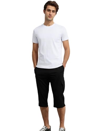 DUOLUVA Cargo Hose Männer Outdoor Wanderhose Herren Arbeitshose Dreiviertel 3/4 Hose Schwarz XL