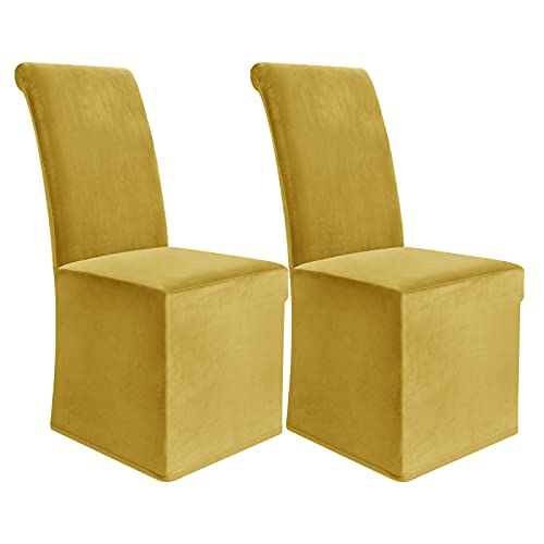 Colorxy Velvet Stretch Chair Covers For Dining Room, Soft Removable Long Solid Dining Chair Slipcovers Set Of 2, Mustard Yellow #TOP14