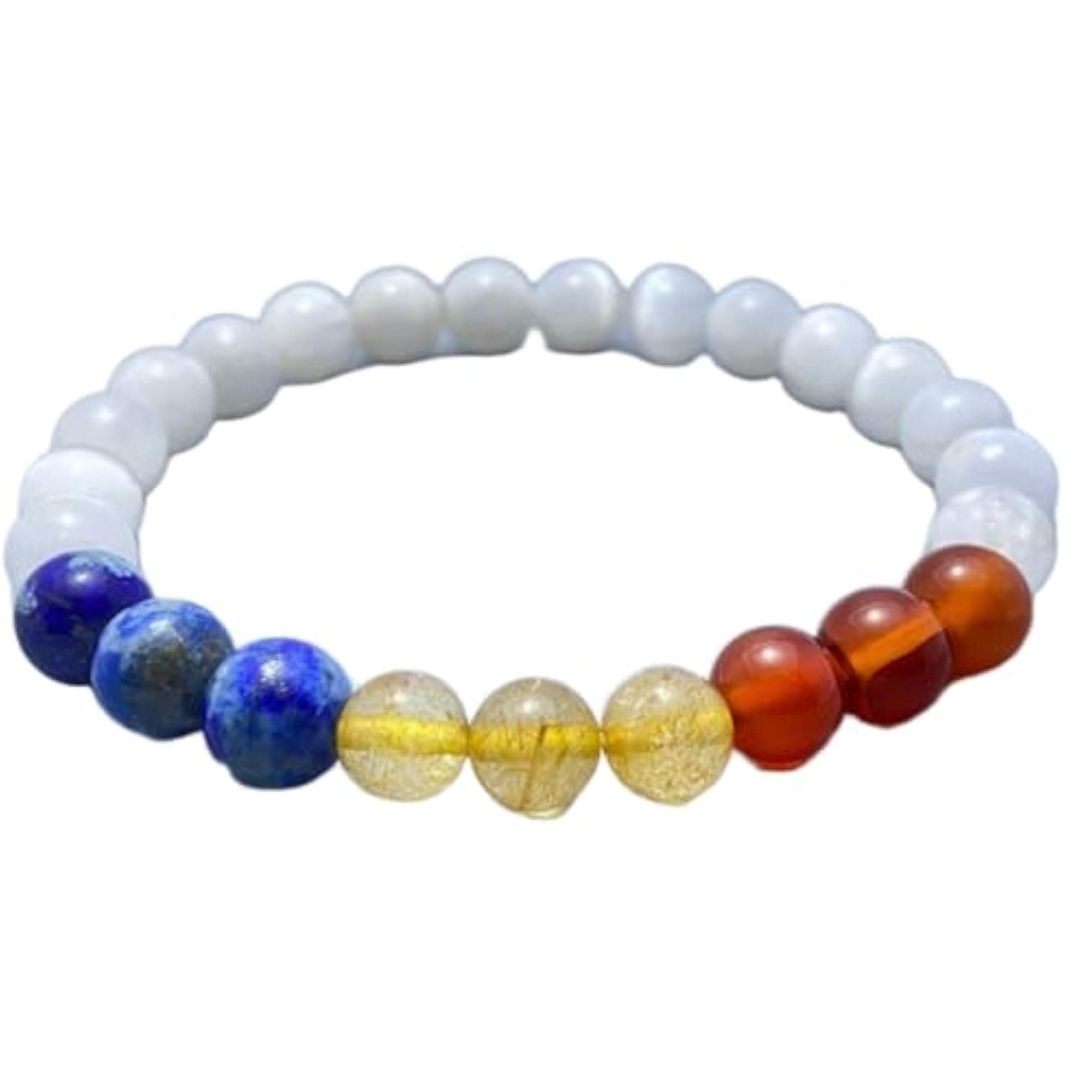 Natural Selenite, Lapis Lazuli & Rutile 8mm Round Bead Stretchable Bracelet