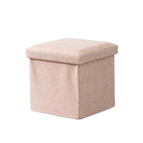 Tabouret de rangement rose 38x38x38 cm pliable en coton-lin