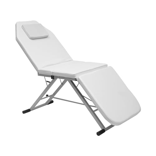 DHQCQL Mesa de masaje plegable, camilla de masaje de 3 niveles con cojín, 180 x 60 x 60 cm, cama de masaje portátil para fisioterapia, tatuaje y spa, hasta 250 kg (blanco)
